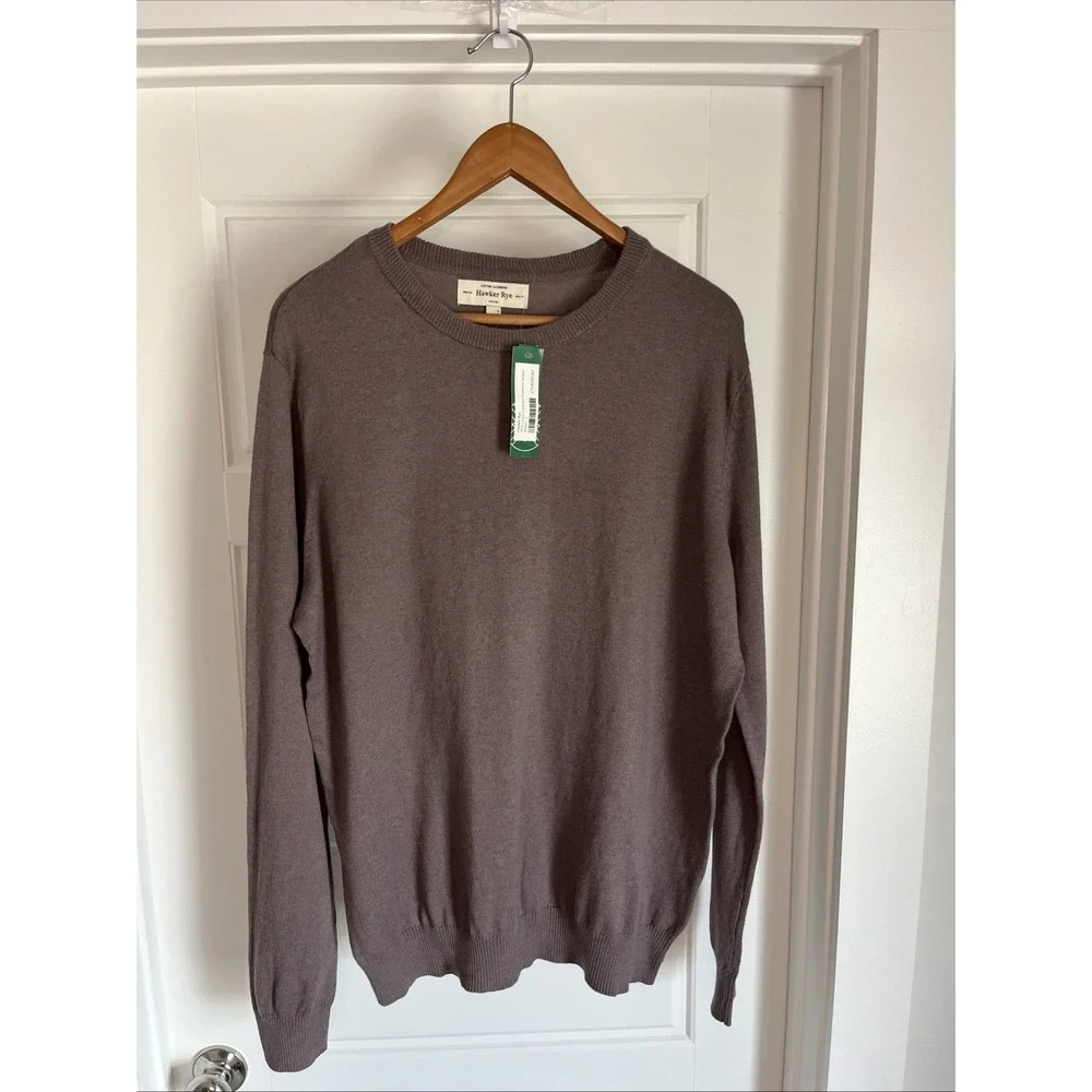 Hawker Rye Premium Quality Cotton Cashmere Pullover Sweater Men's L Brown New